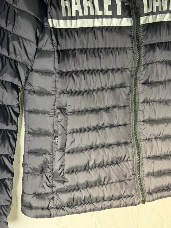 Harley-Davidson Black Puffer Jacket with White Logo Stripe XS - Picture 6 of 16